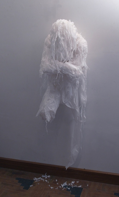 Using trashbags, unused grocery bags and plastic sheets, Pakistani artist Khalil Chishtee creates life-sized figures wracked with emotion.