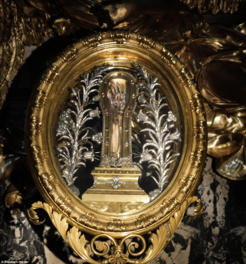 Blessed hand: The forearm of St Francis Xavier is currently displayed in the Church of the Gesu in Rome. (Source)