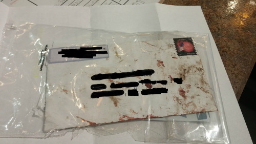 A reddit user received this in the mail with a note from the USPS, that said &ldquo;The carrier who services your route was involved in a Industrial or Motor Vehicle incident. Due to the incident your mail came in contact with blood&rdquo; (Source)