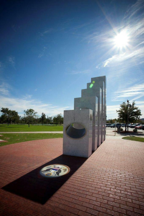 This seal is perfectly illuminated for about one minute on Veterans Day every year. Memorial in Anthem, AZ. 