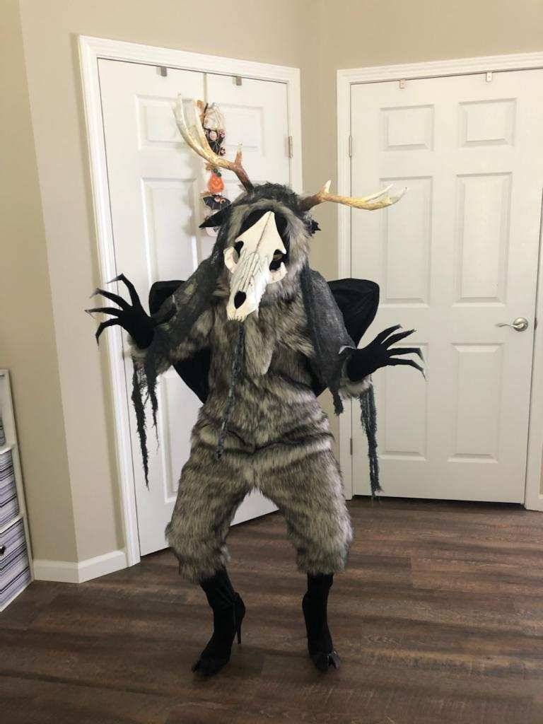 ?My Girlfriend?s Wendigo Costume she made, with a work jaw in the mask when she talks.?Source