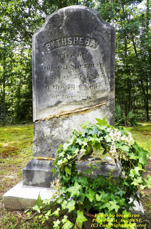 The gravestone of Bathsheba Sherman, the supposed witch who worshipped the Devil and her sacrificed her baby to Satan in the movie the Conjuring. However, her real life was quite normal and none of the accusations seem to be true. Her gravestone was vandalized in 2013 leaving a slash mark. (Source)