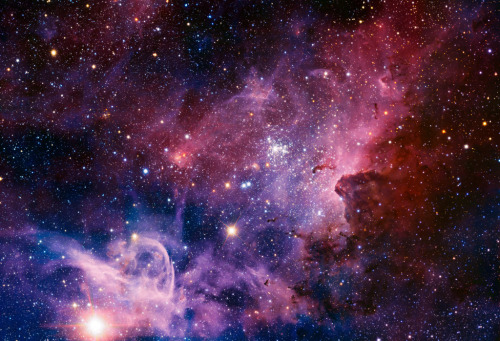 The Carina NebulaThe Carina Nebula is a region of massive star formation in the southern skies. This panorama of the Carina Nebula was taken in infrared light using the HAWK-I camera on ESO’s Very Large Telescope.(Source)